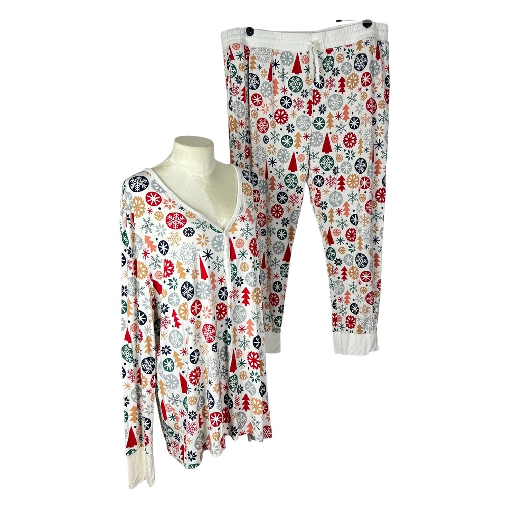 Little Sleepies Holiday Snowflake Bamboo Pajama Set Women 3XL Henley Joggers